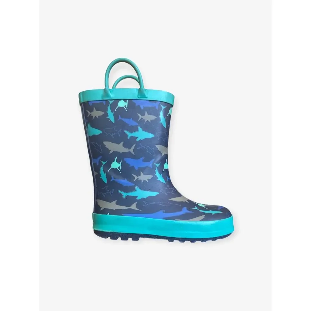 Unbranded Sharks Print Rain Boots with Handles, Toddler Size 11, Blue